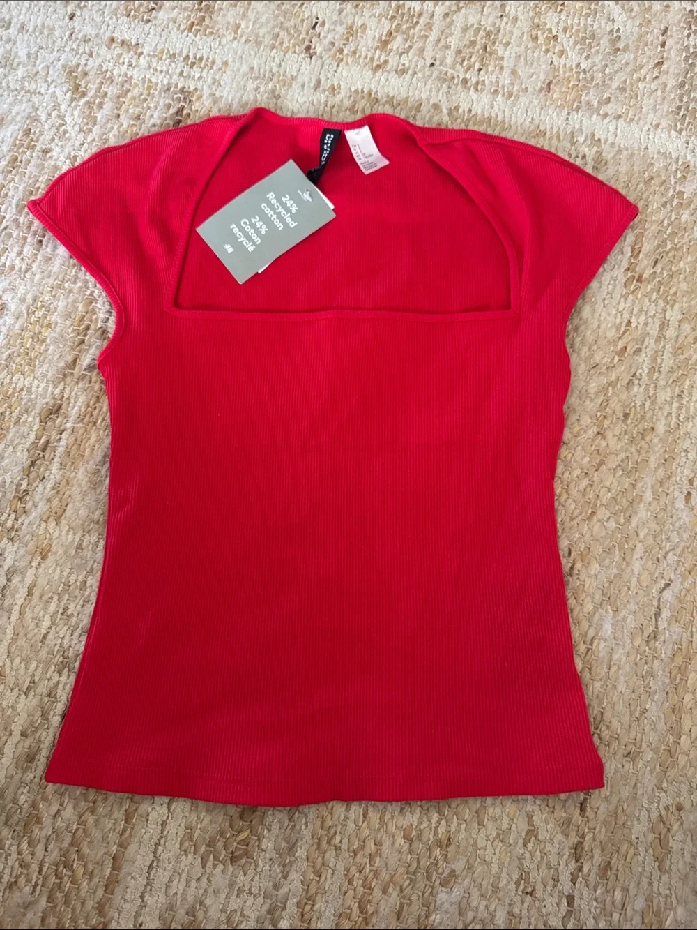 H&M Red Ribbed Square-Neck Tank